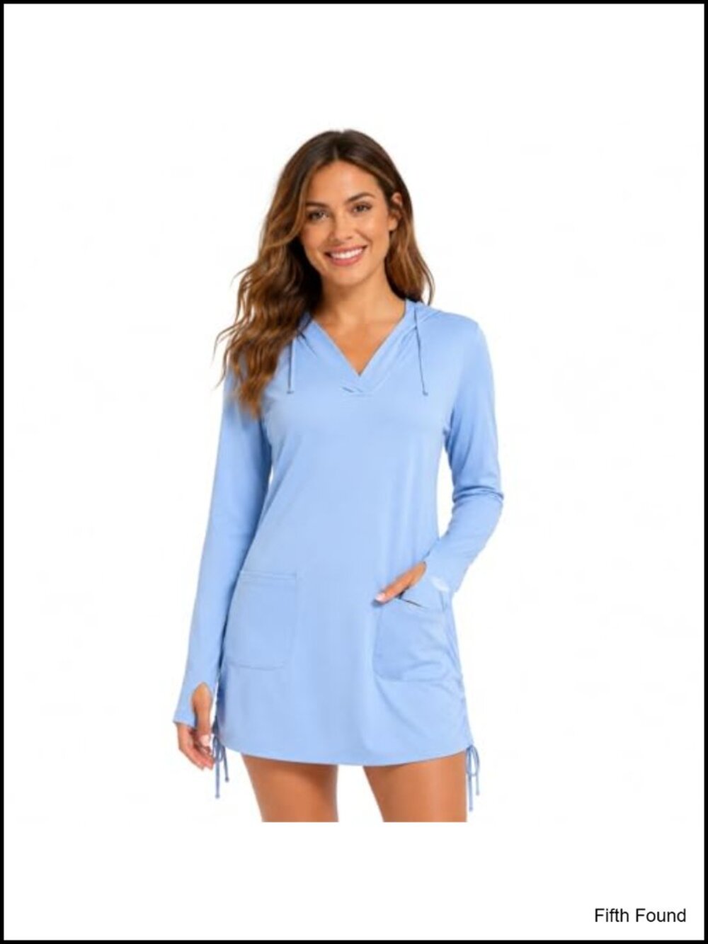 UPF 50+ Hooded Long Sleeve Swim Cover Up Dress with Pockets